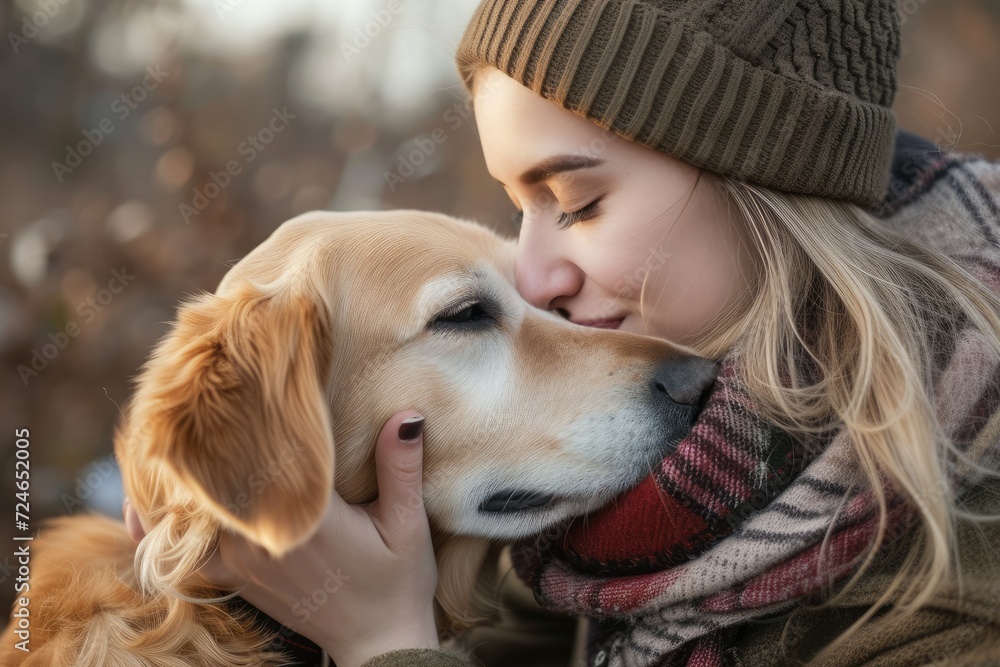 Dog licking face of owner Dog licking face of owner