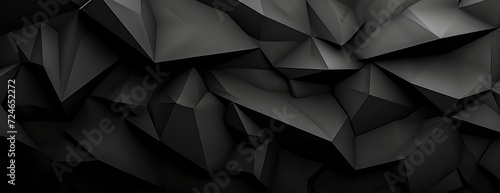 Abstract texture dark black gray grey background banner panorama long with 3d geometric triangular gradient shapes for website, business, print design, Generative AI