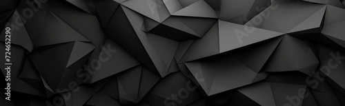 Abstract texture dark black gray grey background banner panorama long with 3d geometric triangular gradient shapes for website, business, print design, Generative AI