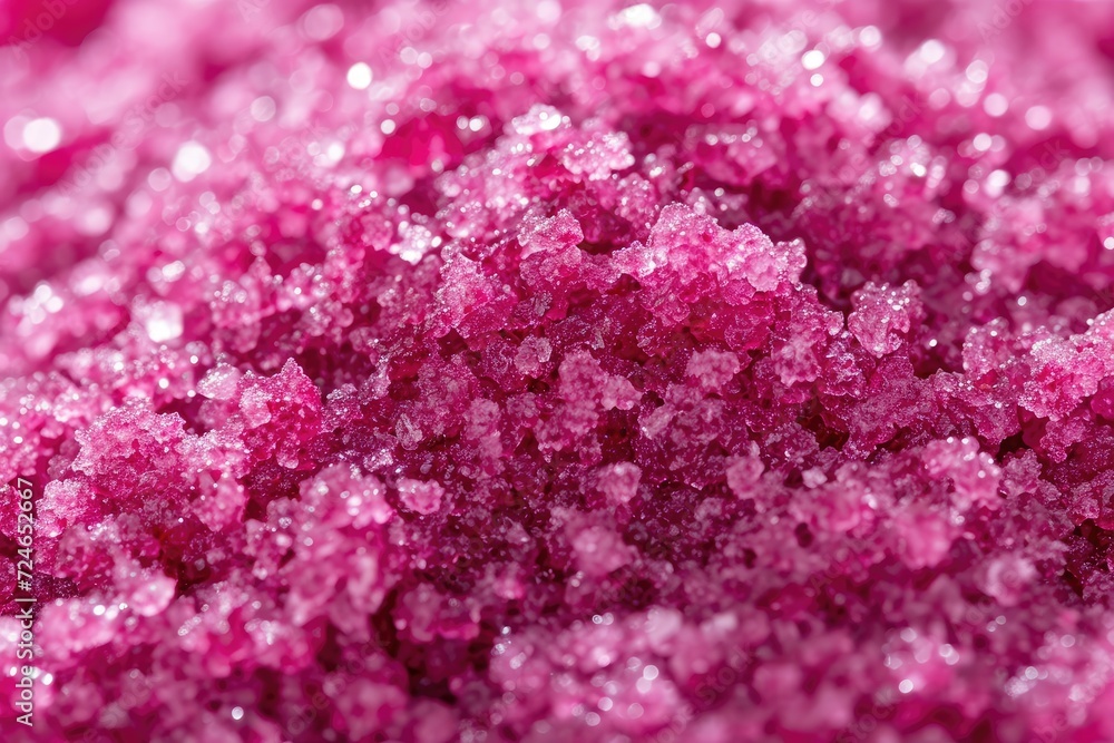 Close up of raspberry salt scrub texture a skincare exfoliant for peeling Magenta body scrub texture with salt particles used as background for body or face exf Close up of raspberry salt scrub texture a skincare exfoliant for peeling Magenta body scrub texture with salt particles used as background for body or face exf