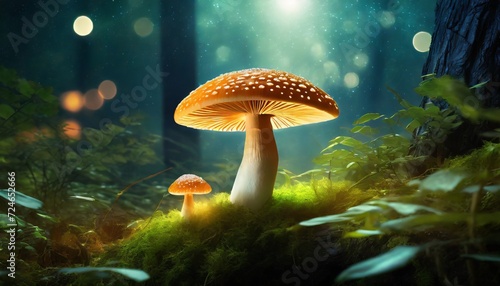 mushroom in the jungle glowing mushroom in the night background