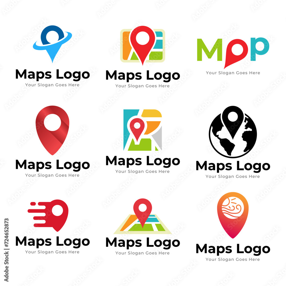 Set of Map Pin Point Icon Logo Design Element isolated on white background