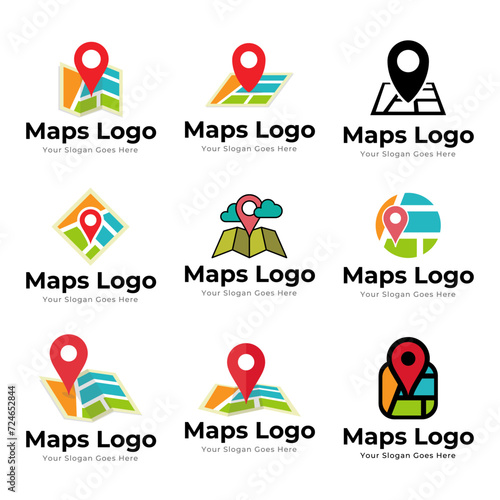 Set of Map Pin Point Icon Logo Design Element isolated on white background