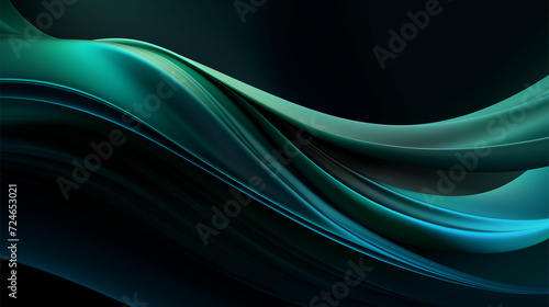 Elevate your screen with a stunning black abstract wallpaper  adorned with soothing blue waves  embodying dark green and light blue hues  offering gorgeous colors