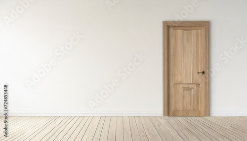 closed wooden door in the empty room with copy space