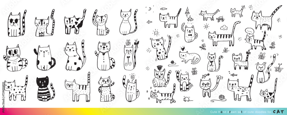  Cute cat doodle vector design,Cat hand drawn doodle cartoon,cat vector illustration for print, cute animal