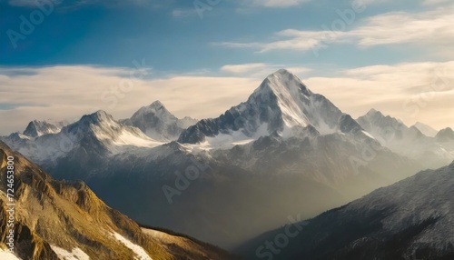 majestic mountain peaks with snow capped summits cut out