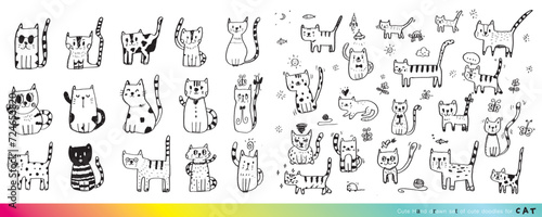  Cute cat doodle vector design,Cat hand drawn doodle cartoon,cat vector illustration for print, cute animal