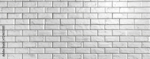 White light brick subway tiles wall texture wide background banner panorama seamless pattern, Generative AI