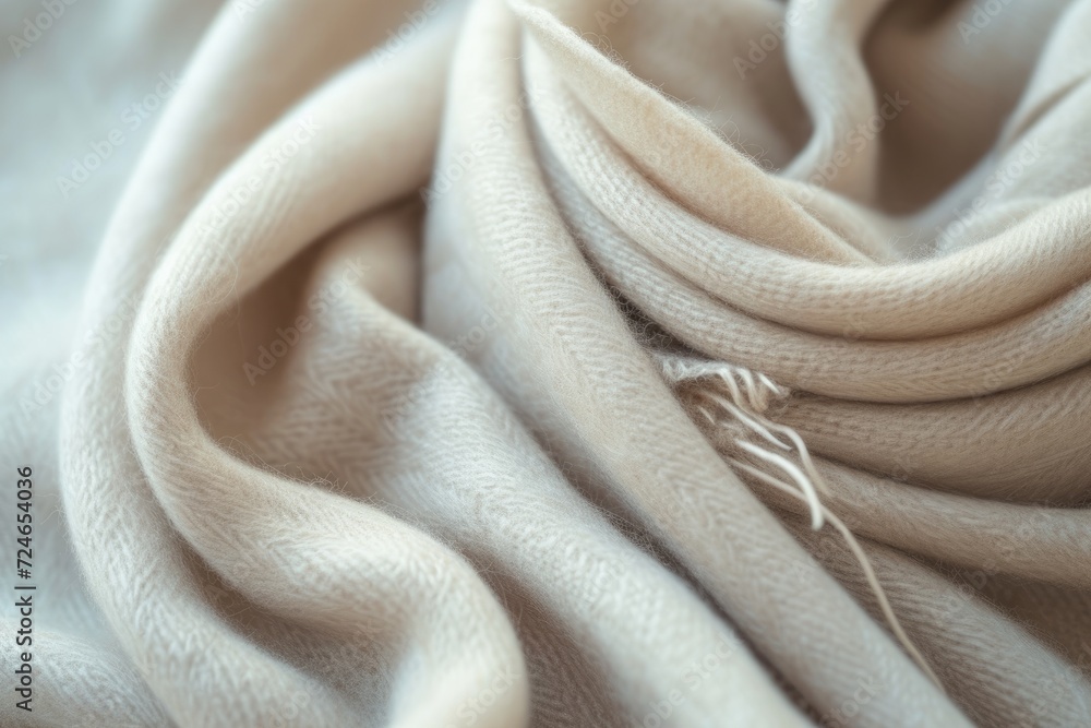 Closeup of cashmere scarf in beige Closeup of cashmere scarf in beige