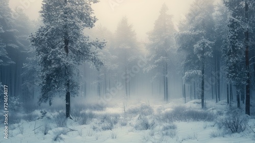 Dreamy winter forest in the fog. Atmospheric mood. © Lubos Chlubny