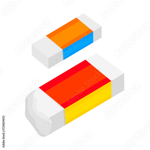 Rubber eraser vector illustration isolated on white background. New eraser and used eraser. School supplies stationery.