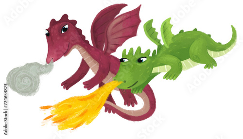 cartoon happy and funny colorful dragon or dinosaur isolated illustration for children © honeyflavour