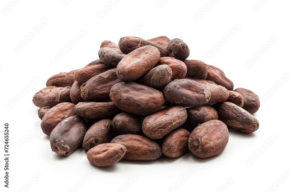 Naklejka premium Cocoa beans on white surface Shallower focus