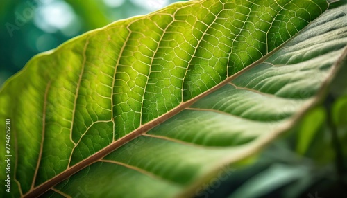 macro photography of a freen plant leaf with structure detail and depth of field photo