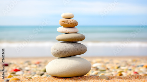 Stack of stones balancing on the beach