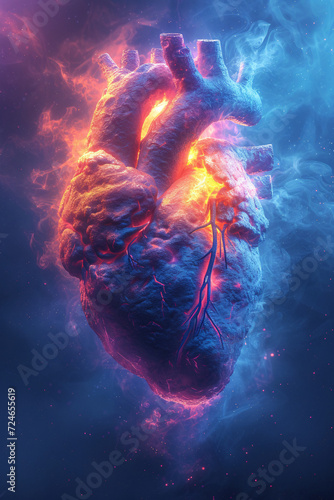 A glowing heart amidst ethereal smoke, a blend of science and art