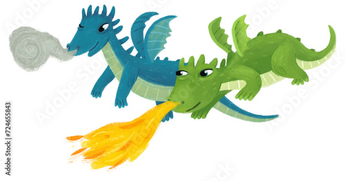 cartoon happy and funny colorful dragon or dinosaur isolated illustration for children
