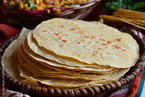 Corn tortillas staple food in Latin American dishes made from nixtamalized corn photo