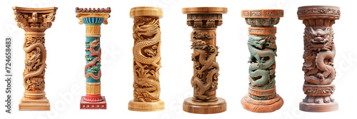 chinese pillar. Chinese traditional pillar with dragon engravings. with dragon patternisolate on transparent background. lunar chinese new year decoration