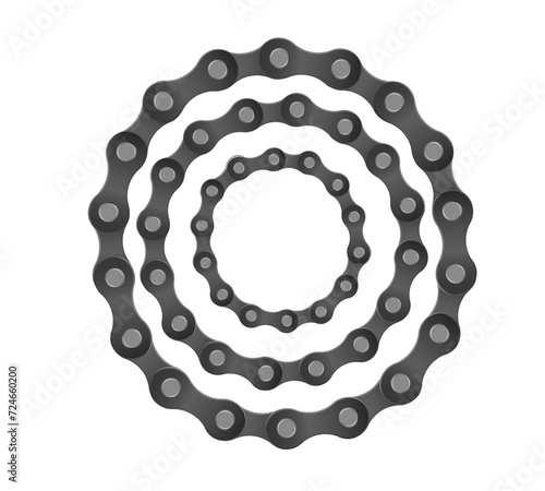 Collection of round bicycle chain border frames. Cycling line pattern. Motorcycle chain symbol. Chain machine sign. Vector