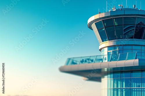 Close-up of glass architecture of airport control tower