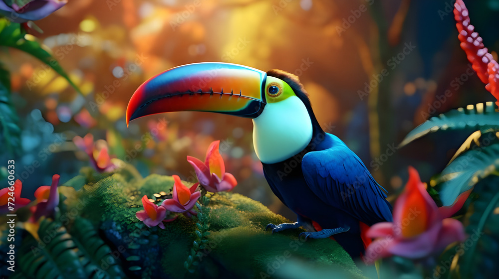 toucan in the jungle - obrazy, fototapety, plakaty 