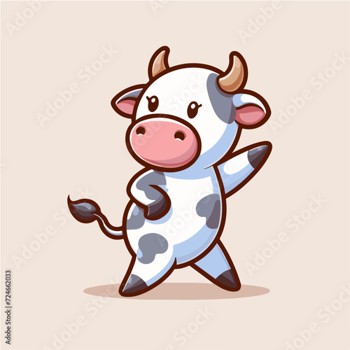 cartoon character mascot a cute little cow dancing