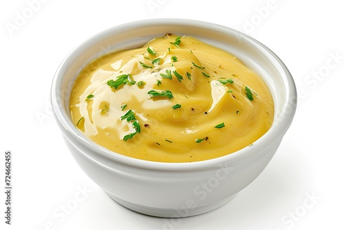 Delicious honey mustard sauce in a bowl on a white background