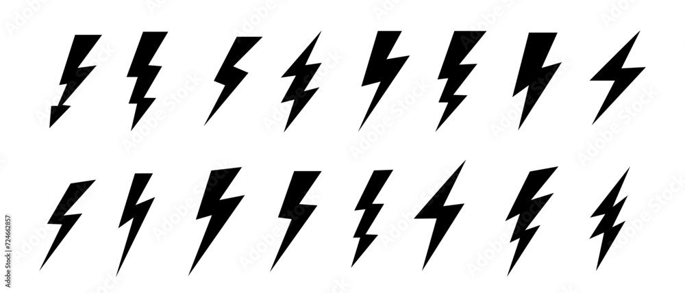 Set lightning bolt.  Thunderbolt pictogram. Thundershock zigzag arrow . Vector