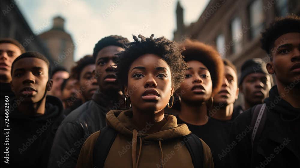 custom made wallpaper toronto digitalYouthful voices rise in city protest, captured with Tesseract style, blending dark gray and light bronze, employing a soft-focus technique, reminiscent of an Associated Press photo