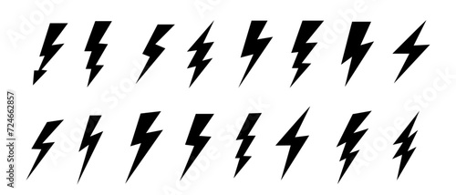 Set lightning bolt. Thunderbolt pictogram. Thundershock zigzag arrow . Vector