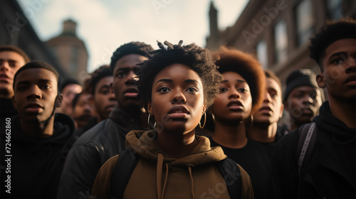 Wallpaper Mural Youthful voices rise in city protest, captured with Tesseract style, blending dark gray and light bronze, employing a soft-focus technique, reminiscent of an Associated Press photo Torontodigital.ca