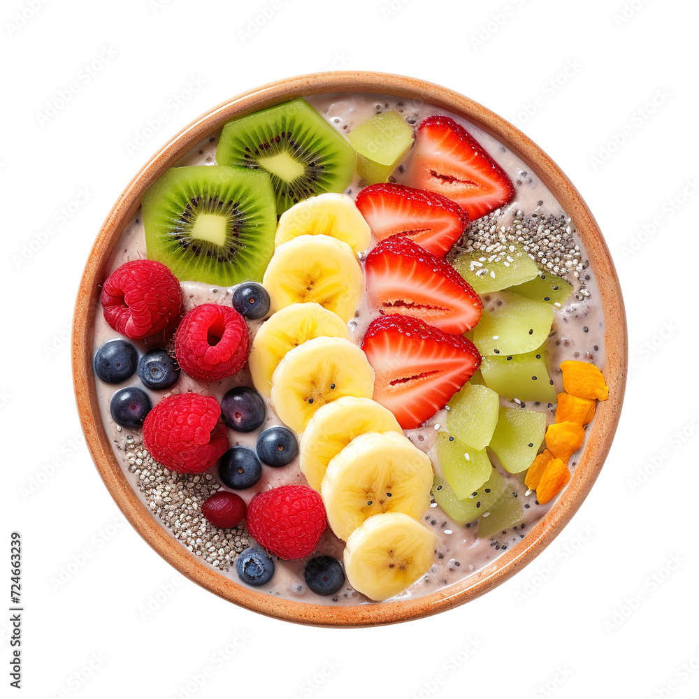 fruity chia seed smoothie in a bowl isolated on transparent background Remove png, Clipping Path, pen tool fruity chia seed smoothie in a bowl isolated on transparent background Remove png, Clipping Path, pen tool