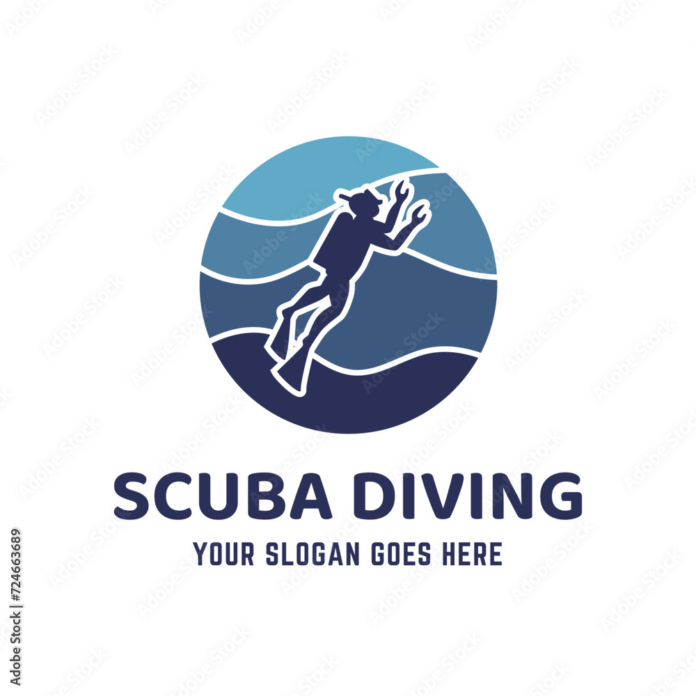 Scuba diving logo design, perfect for diving school and under water adventure logo design