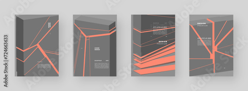 Abstract placard, poster, flyer, banner, blank, document. Colorful illustration on vertical A4 format. Broken form. Cracked figure. 3d shapes composition.