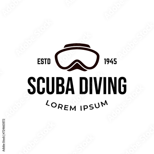 Scuba Diving Vector Logo Design Illustration of Under Water Swimming Equipment