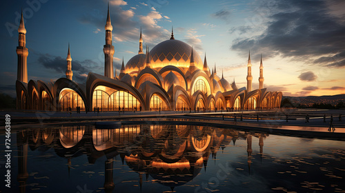 Amazing architectural design of Muslim mosque in Ramadan photo