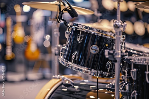 Drum kit with headphones in a music store Hobbies and leisure photo