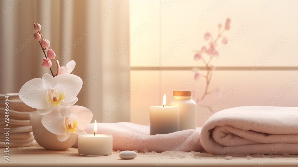 spa composition relaxation concept of spa procedures salon in light pastel colors