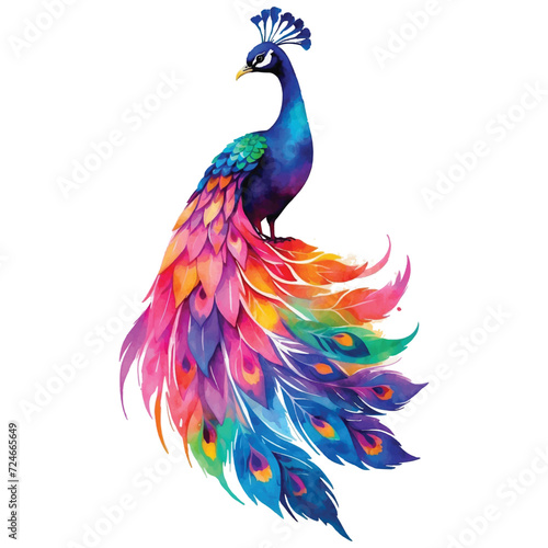 vector beautiful watercolor blue peacock