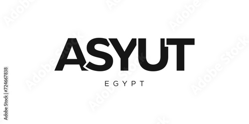 Asyut in the Egypt emblem. The design features a geometric style, vector illustration with bold typography in a modern font. The graphic slogan lettering. photo