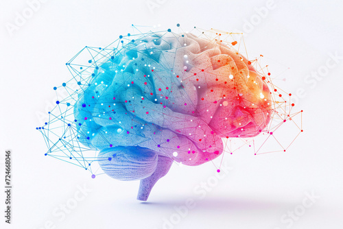 Fototapeta Naklejka Na Ścianę i Meble -  Colorful brain with blue and red network connections