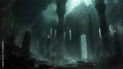 Forbidden dungeons with ancient ruins and dark