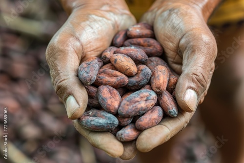 Freshly harvested cocoa beans from cultivated cocoa trees in Java Indonesia collected on a white background