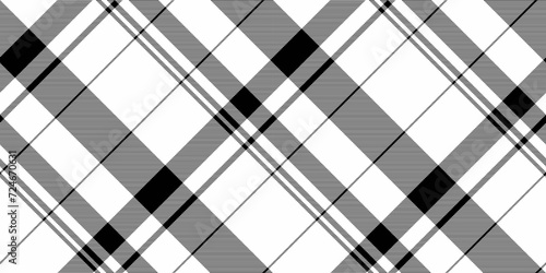 Contour fabric textile background, tidy seamless tartan plaid. Aged texture vector check pattern in white and black colors.