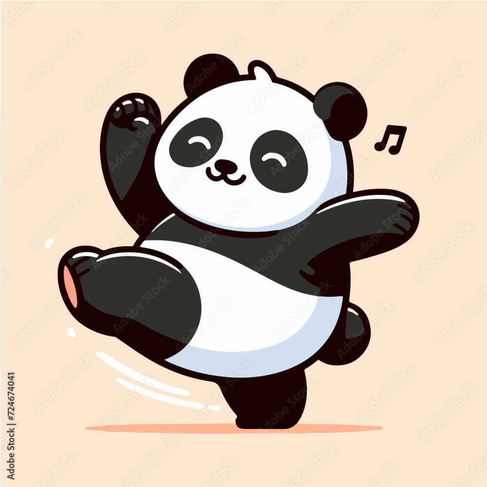 Fototapeta premium cute dancing fat panda cartoon character mascot