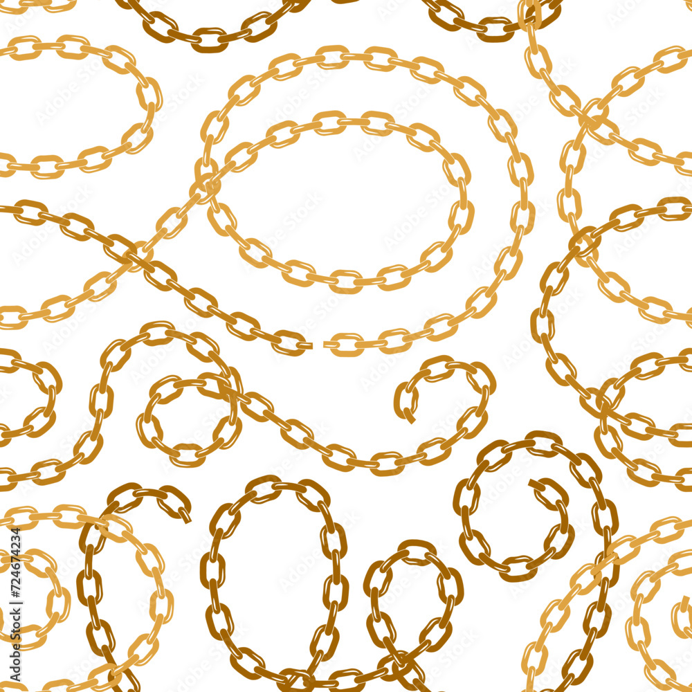 Vector golden chains jewelry seamless pattern on a white background Vector golden chains jewelry seamless pattern on a white background