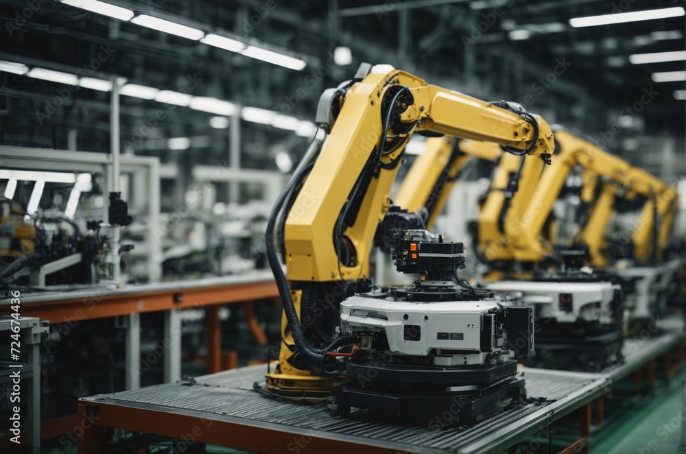 Machine on the production line assembly by robotic manipulators. Concept of automation of automotive production. AI generated Machine on the production line assembly by robotic manipulators. Concept of automation of automotive production. AI generated