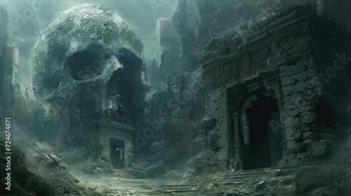 Creepy ruins of an ancient temple in the form of a skull